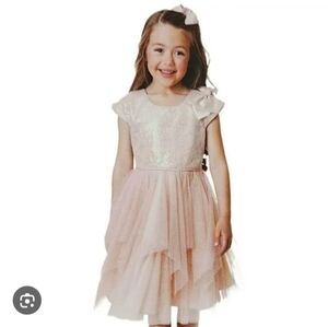 NWT Jona Michelle Girls Formal Layered Tulle Dress with Bow